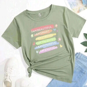 Girls cute green inspirational dress shirt T-shirt size 11 12 rainbow colors spl